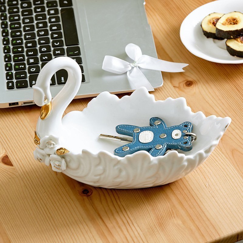European ceramic tea table hallway porch key sundry receive dish home sitting room adornment swan furnishing articles with a gift