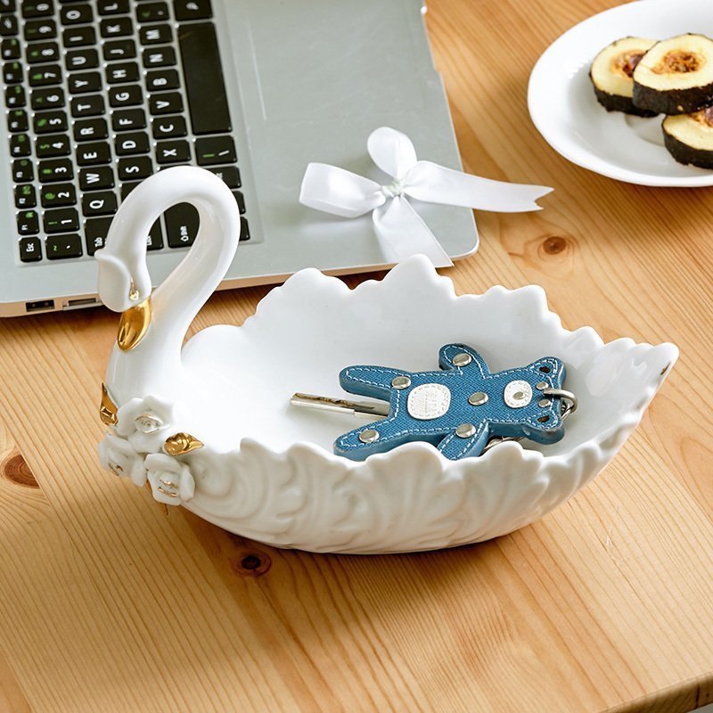 European ceramic tea table hallway porch key sundry receive dish home sitting room adornment swan furnishing articles with a gift