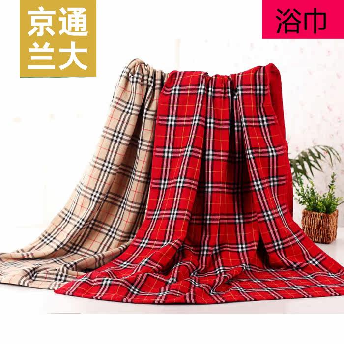 New cotton towel widening and lengthening gauze bath towel Classic cotton towel plaid bath towel couple models