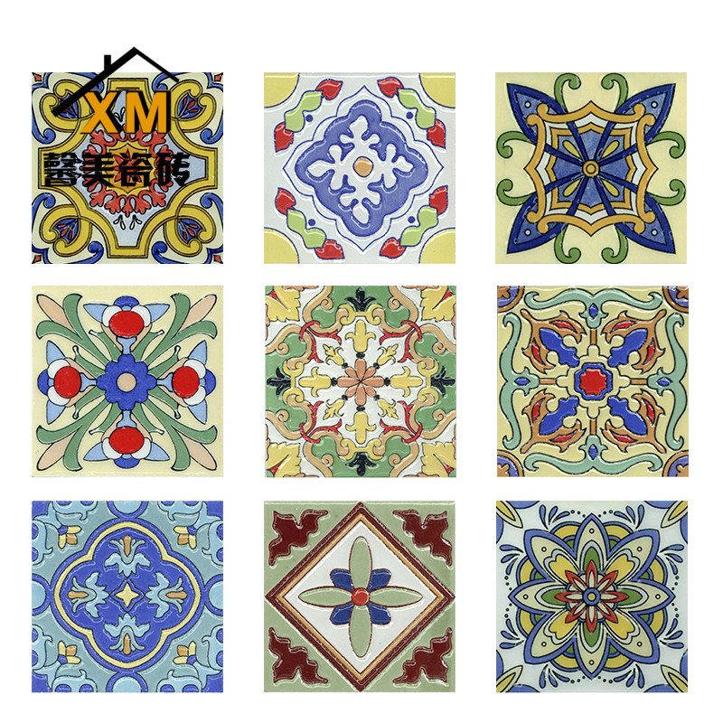 European-style ceramic florets Powder room kitchen hand-painted florets Stair steps Wave line waist line 100