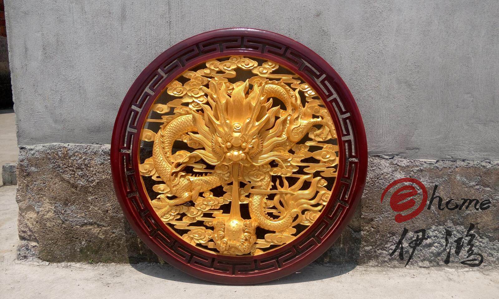 Dongyang wood carving peony flower disc round flower pendant antique decoration wood carving dragon spitting bead picture pendant factory direct sales