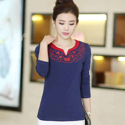 新款春秋装大码宽松纯棉t恤女长袖30-40岁体恤