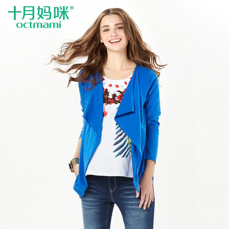 十月妈咪孕妇装新款春装针织假两件印花T恤长袖上衣月子服哺乳衣