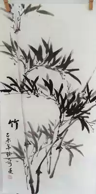 Pure hand-painted flowers and birds Chinese painting ink bamboo canvas decorative painting Boutique Ink Chinese painting bamboo