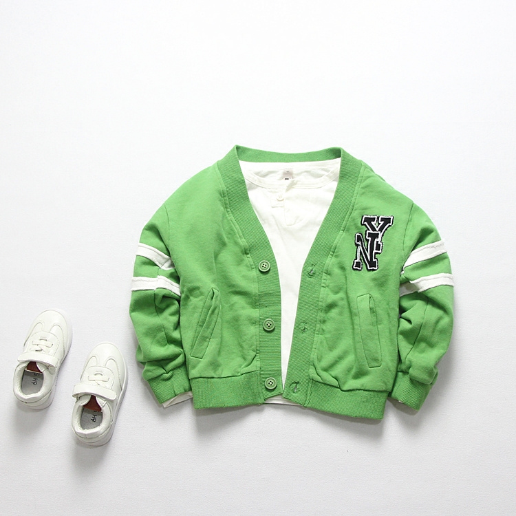 Spring new Korean version of children's clothing college sports wind boy children's cotton green cardigan thick cotton T baseball uniform jacket