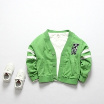 Spring new Korean version of childrens clothes college sports wind boy children pure cotton green cardiovercoat baseball suit jacket
