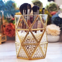 Retro simple copper glass brush tube makeup brush tube bronze edge makeup brush bucket brush storage box