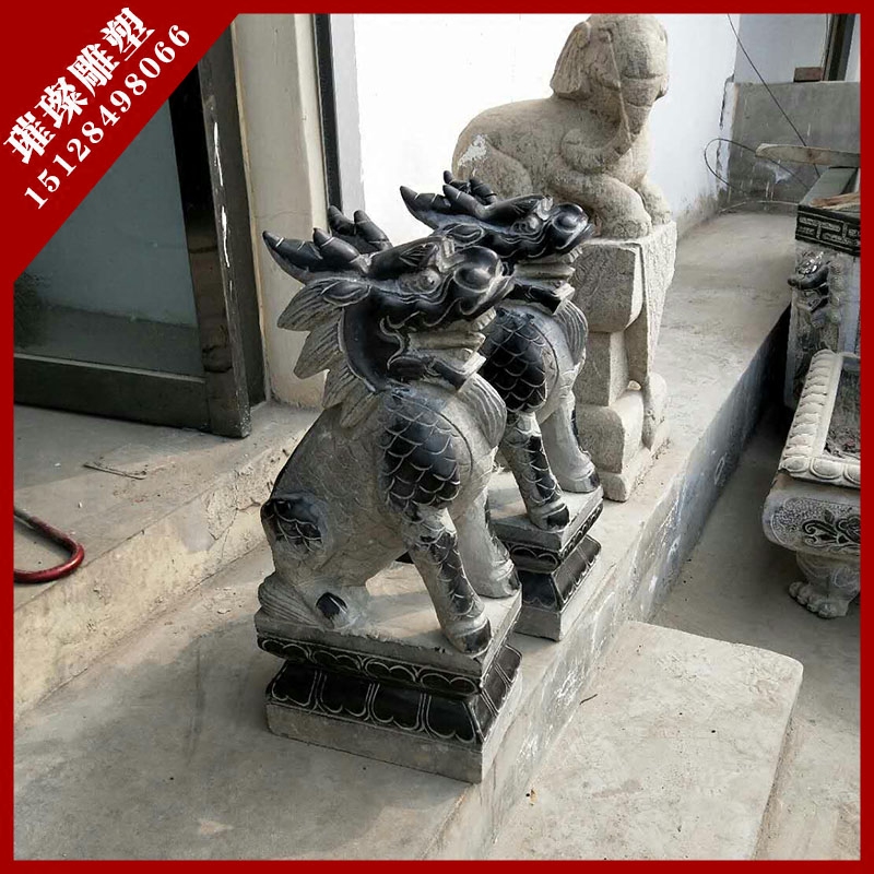 Stone carving unicorn blue stone antique feng shui unicorn beast home door guard town stone carving animal sculpture
