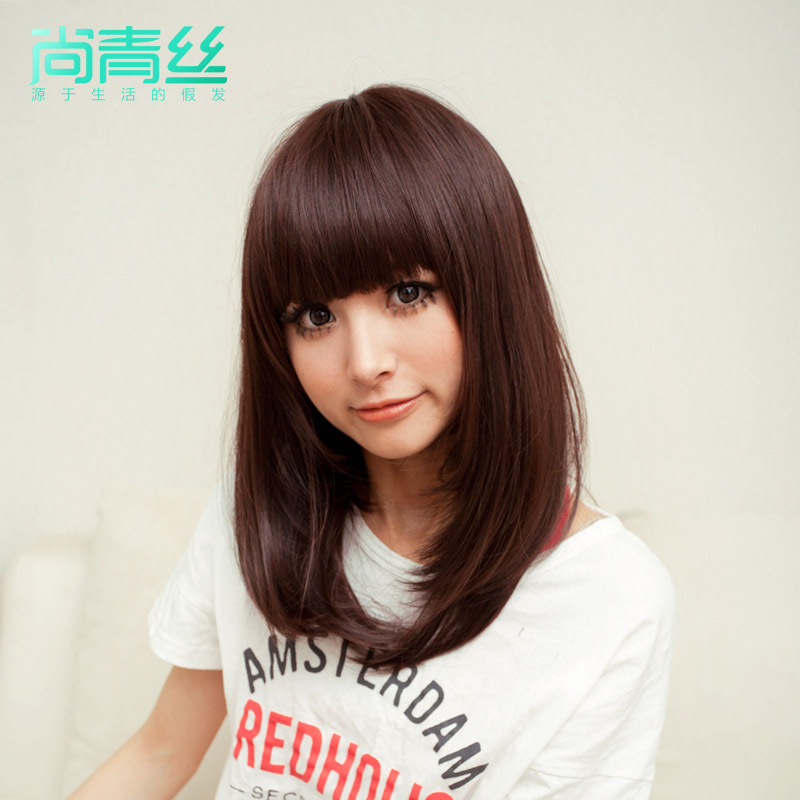 尚青丝时尚女假发 内包梨花头 中长直发 修脸女生 齐刘海假发