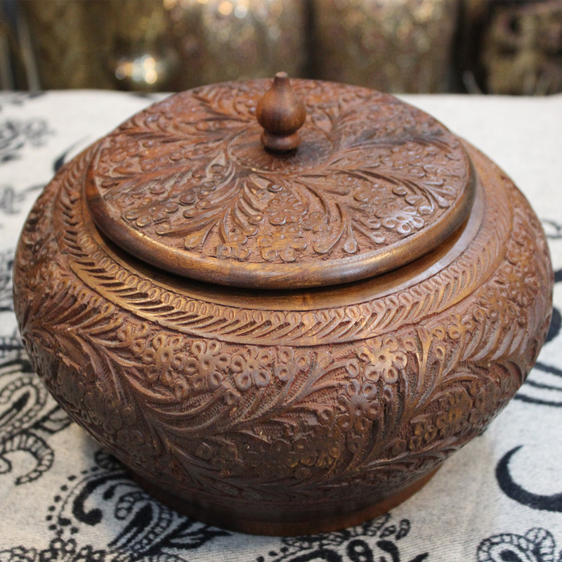 Pakistan walnut wood carved vintage dried fruit candy cans factory direct home decoration gifts BM56