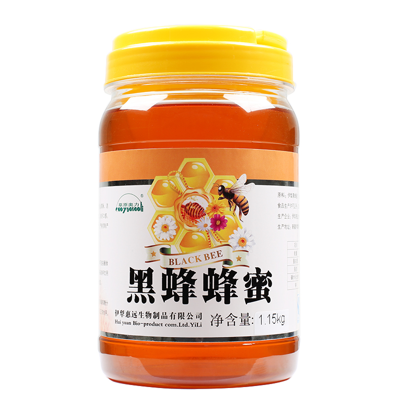 草原奥力蜂蜜新疆黑蜂蜂蜜1150g/瓶百花蜂蜜新疆伊犁黑蜂蜜液态蜜