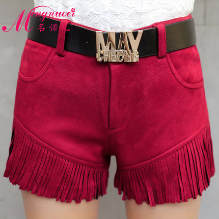 2018新款流苏鹿皮绒女士打底短裤女秋冬款韩