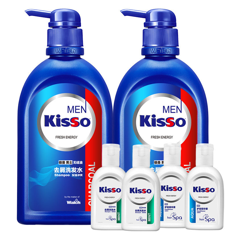 极是男士无硅油去屑洗发水400ml*2+80ml*2+护发素80ml*2 威露士