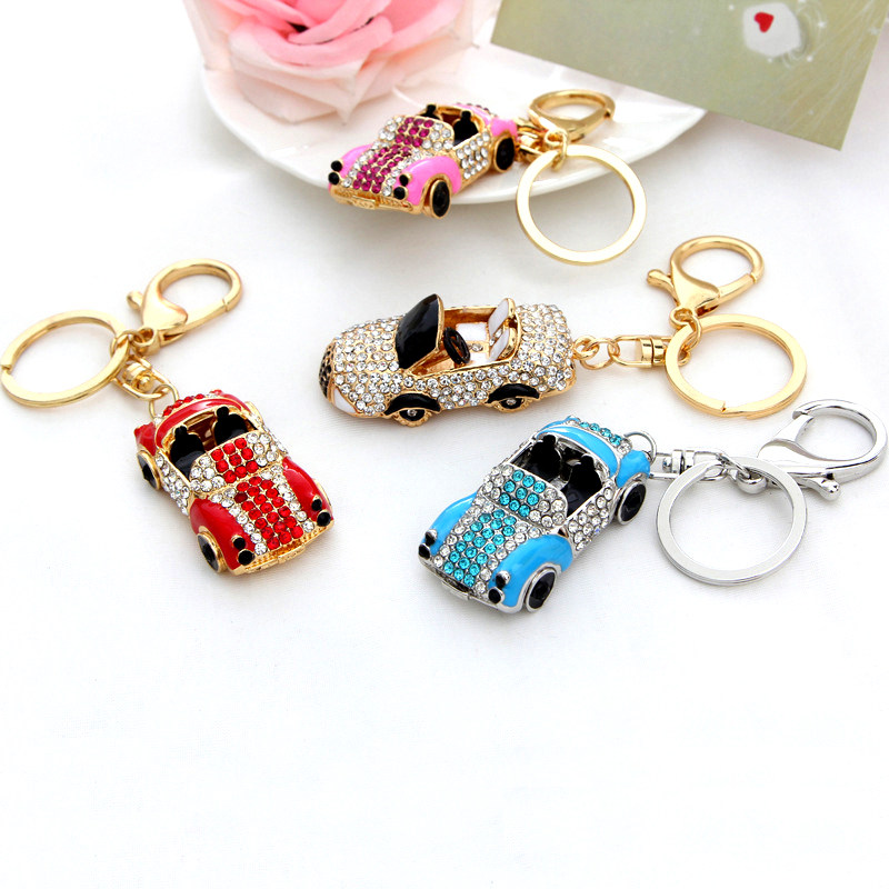 摩丝创意可爱镶钻老爷车敞篷车汽车钥匙扣 男女士包包扣挂饰