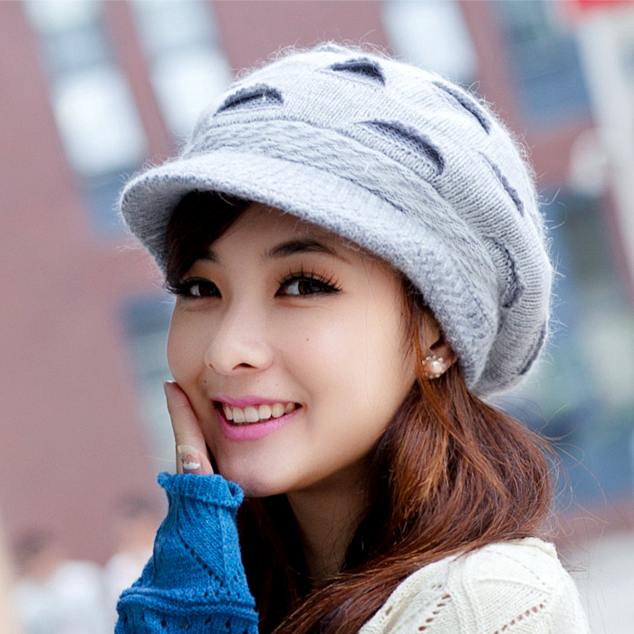 Ladies Korean version autumn winter knit duck tongue beret hat eyelid beanie hat rabbit fur hat tide winter Korean ear protector