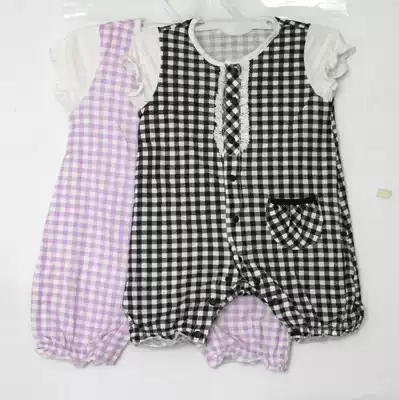 Export pure cotton short-sleeved front open buckle flat-legged jumpsuit infant summer girls jumpsuit K382