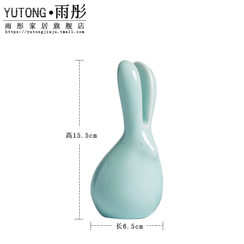 Lovely rabbit contracted the new Chinese style ceramic furnishing articles green glaze rabbit mattress in the sitting room porch decoration crafts and gifts