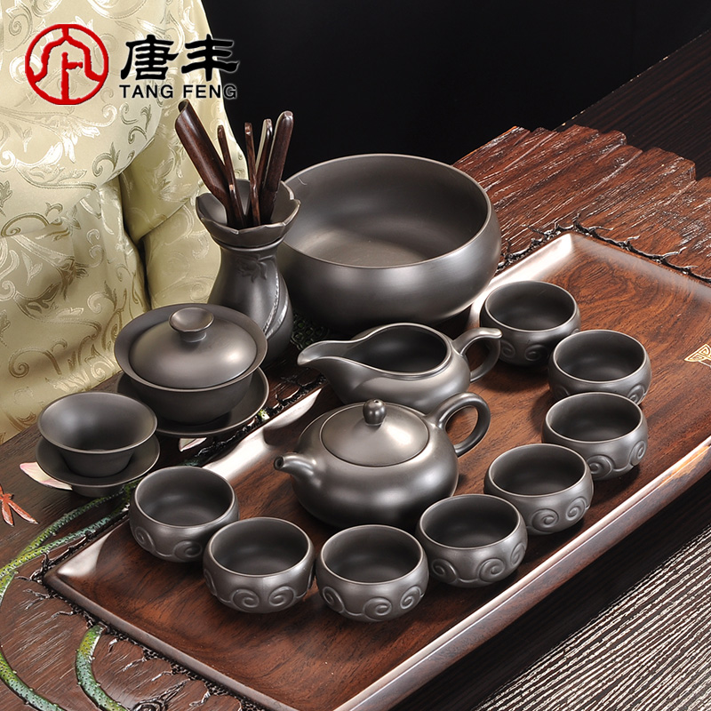 Tang Feng ceramic purple sand tea kungfu tea set suit household tureen tea cups contracted a complete set of tea POTS