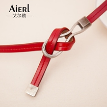 Red belt womens fine decorative dress leather knotted womens belt cowhide Korean version of simple and versatile pants with narrow belt