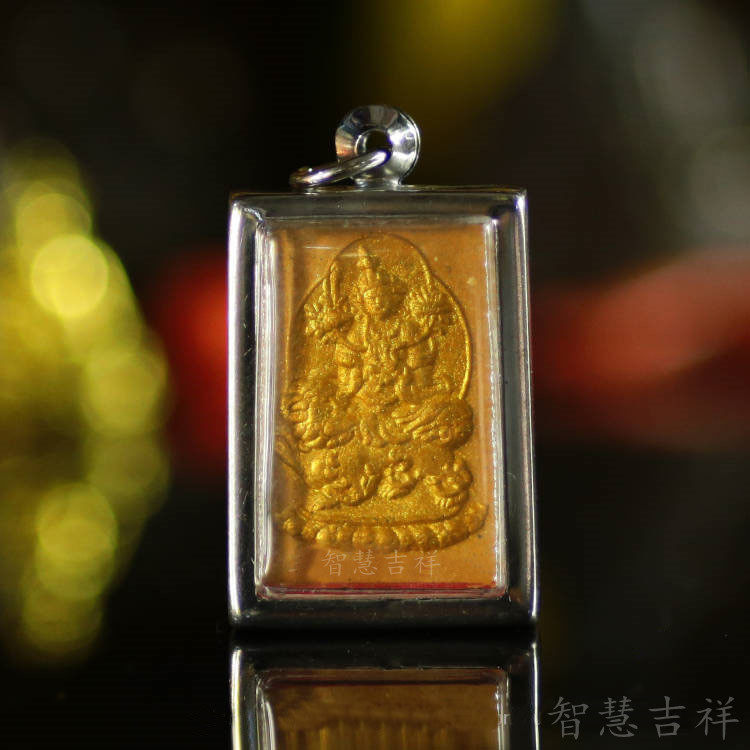 Tibetan sacred lion Manjushu Bodhisattva wipe amulet brush gold A