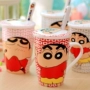 Cúp gốm Crayon Shinchan có nắp muỗng Mark Bone sứ Cup Cặp cà phê Cup Phim hoạt hình sáng tạo Cup bình thủy giữ nhiệt