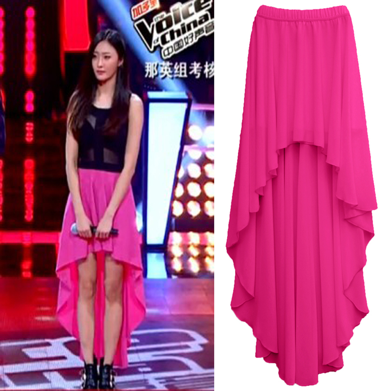 New Chinese Style Dress Similar to Chen Bing'S, Short in the Front and Long in the Back, Solid Color, Irregular Chiffon Skirt for Women