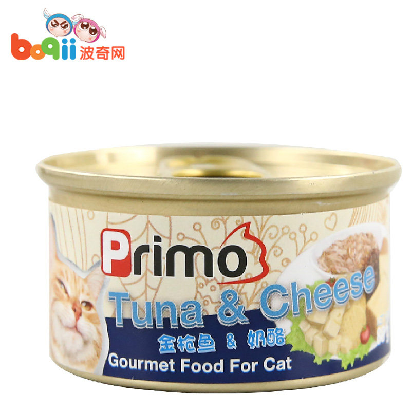 宠物猫零食PRIMO 高汤低脂系列白身金枪鱼+奶酪猫罐头80g 猫湿粮