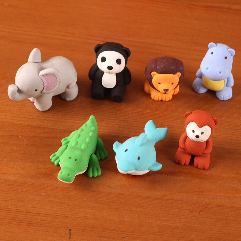 Cute Cartoon Styling Barrel Fit Solid Animal Eraser 48 Pieces Fit