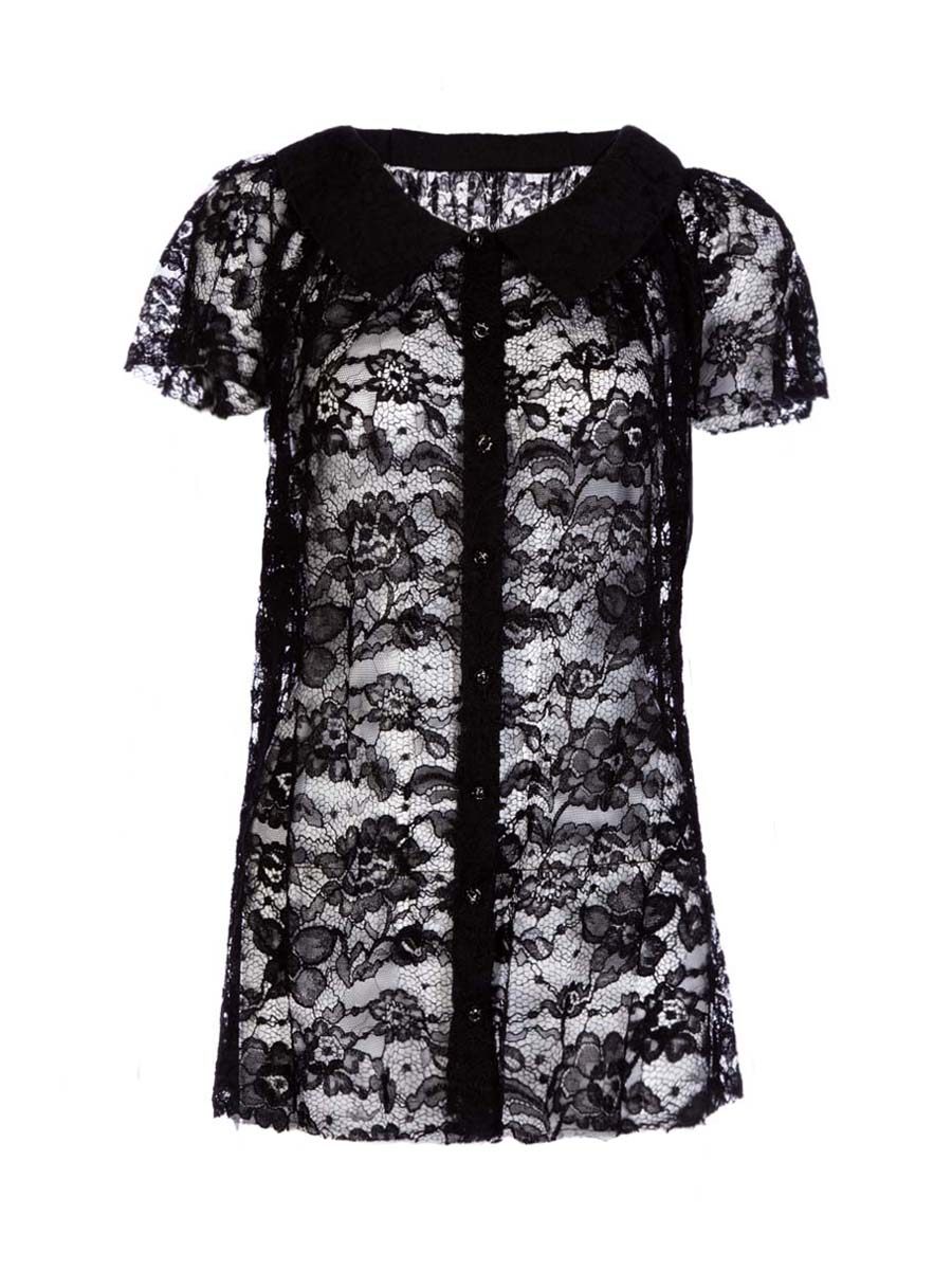 Dolce&Gabbana 黑色蕾丝钩花设计短袖上衣