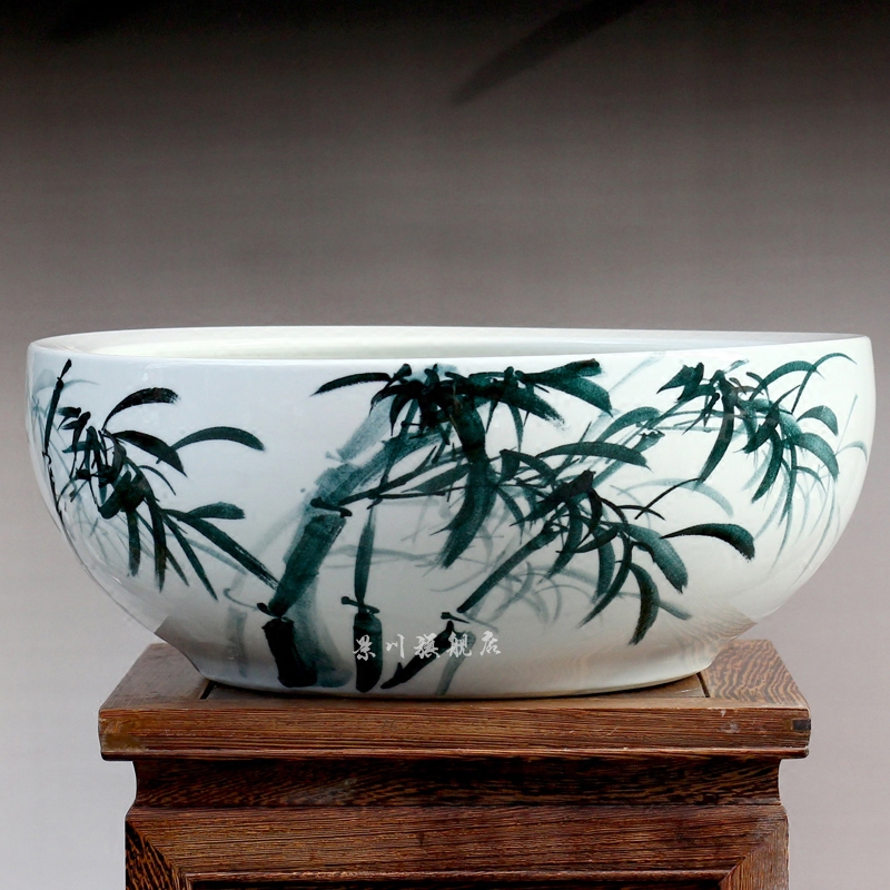 Jingdezhen ceramics hand - made water lily bowl lotus goldfish turtle cylinder for peony bamboo fish bowl year after year shallow water