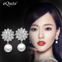 Yite snowflake 925 silver needle imitation pearl big earrings female imitation zircon silver earrings earrings Super Flash exaggerated temperament name