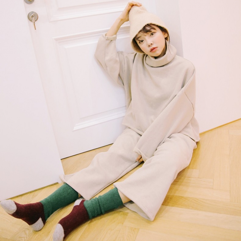 韩国stylenanda官方正品 休闲款纯色阔腿裤-米色