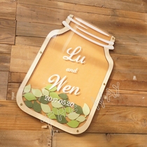 Wedding celebration bottle Mason bottle love wood chips sign in picture frame festival gift thin custom forest green leaves