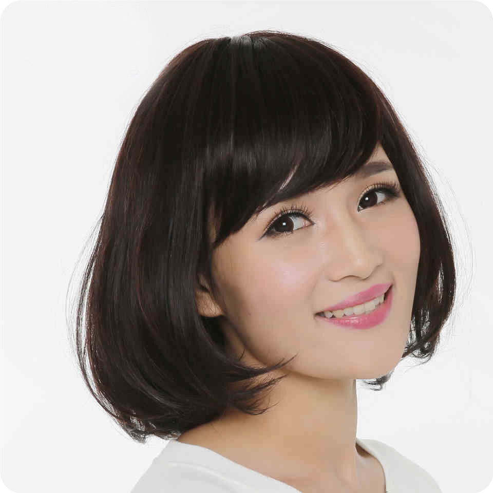 真发丝假发短女BOBO头 斜刘海短发梨花女士假发 波波头时尚女