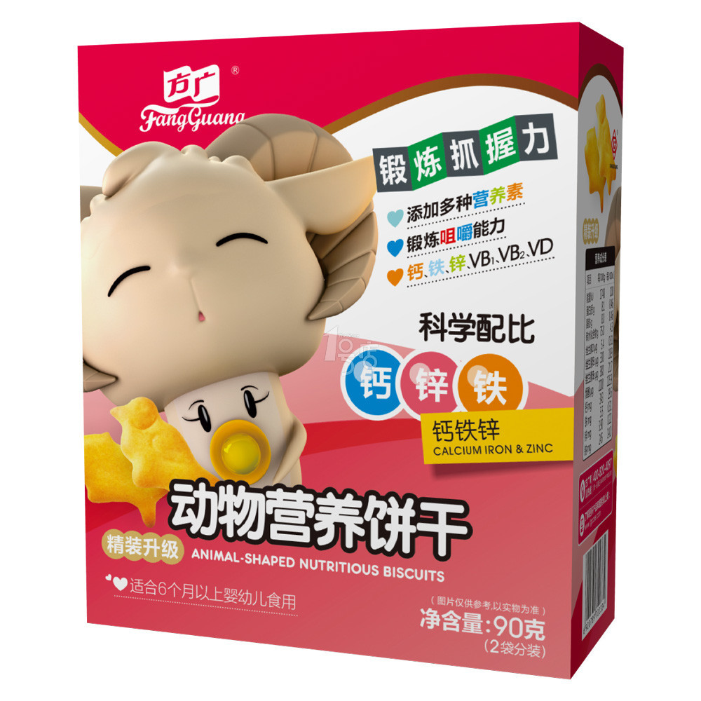 方广 钙铁锌宝宝营养磨牙饼动物饼干（6个月以上）90g/盒