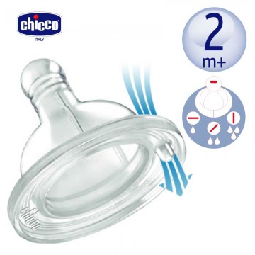 chicco 舒适哺乳-矽胶奶嘴一字孔 流量控制(2入)台湾官网直邮进口