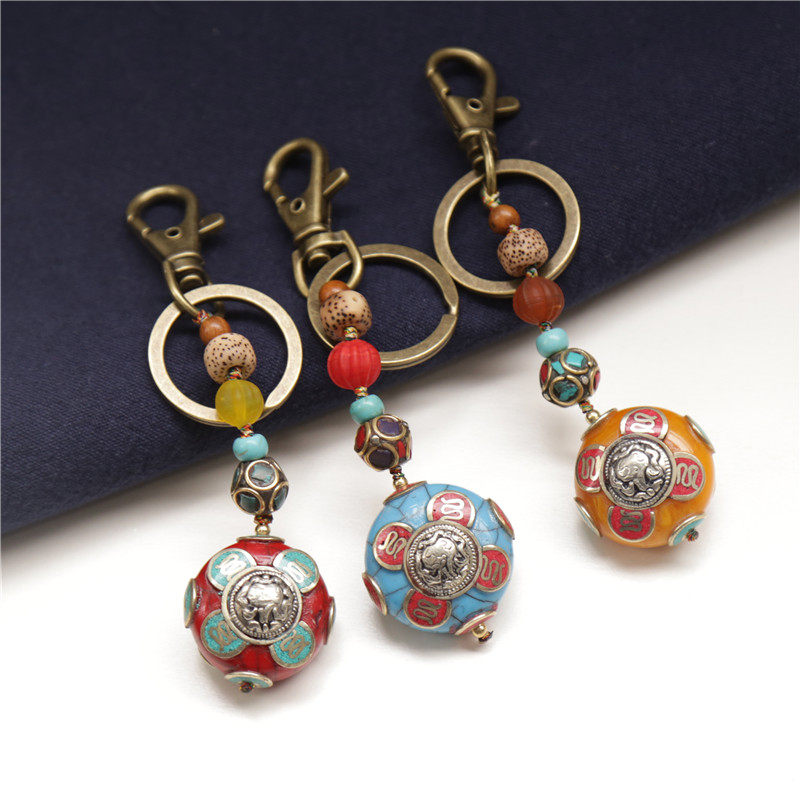 New Pint DIY Retro National Wind Custom Eight Treasure Decorated With Key Button Flow Subag Hanging Honey Wax Green Pine Stone