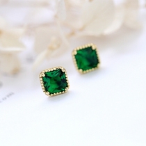 Little Z Youpin Japan S925 sterling silver plated kgold earrings geometric square grandmother green gemstone earrings female gifts