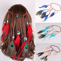 Solid color feather hairband bright headdress Enthusiastic dance performance stage tourism festival dance National wind hair accessories