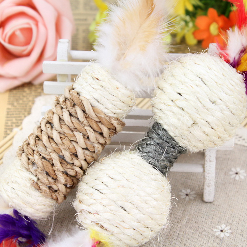 波奇网 宠物玩具怡亲天然龙舌兰麻羽毛哑铃逗猫玩具用品猫狗通用