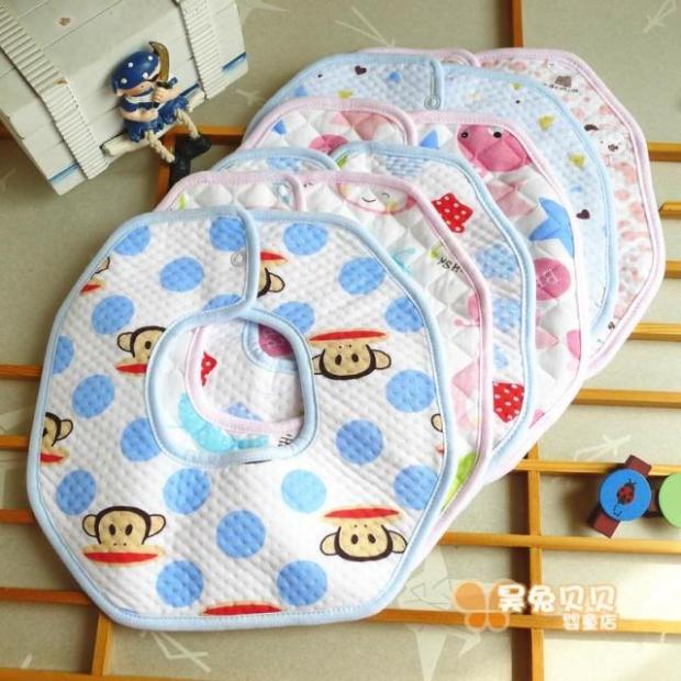 Six baby cotton waterproof snap button octagonal bibs thickened and enlarged baby cotton round saliva towel