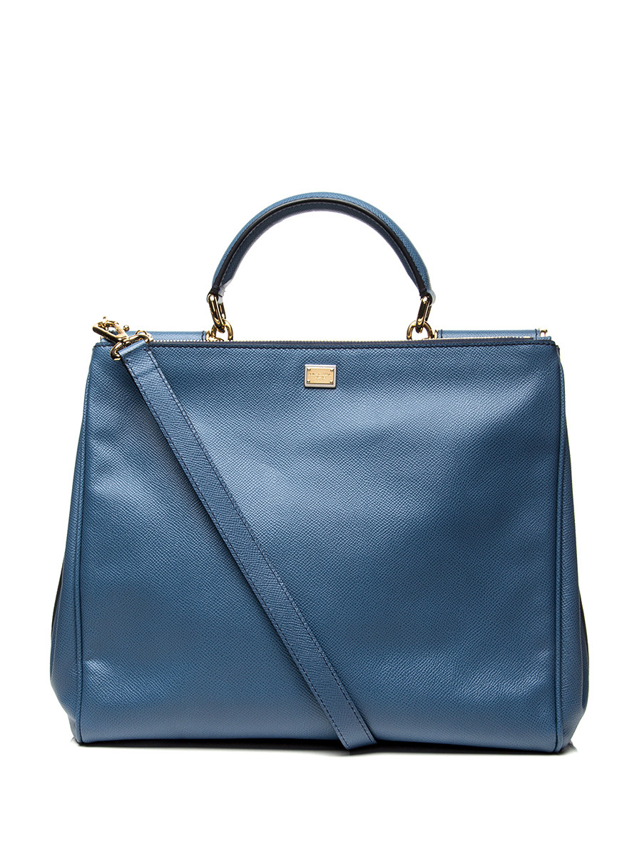 Dolce&Gabbana 湖蓝色简约金属铭牌装饰手提包