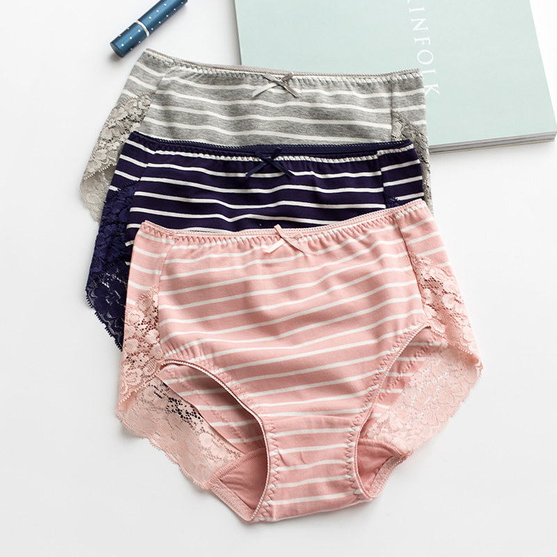 Lady Pure Cotton Briefs High Waist Full Cotton fabric Large size Size Sexy Lace Days Girl 100% Pure cotton Triangle pants