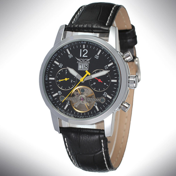 JARAGAR hollowed-out with calendar mechanical belt handwatch business men's mechanical watches 16