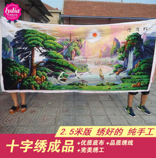 Готовая вышивка крестом 十字绣成品纯手工新款流水生财迎客松旭日东升风景大幅山水挂画 Lydia