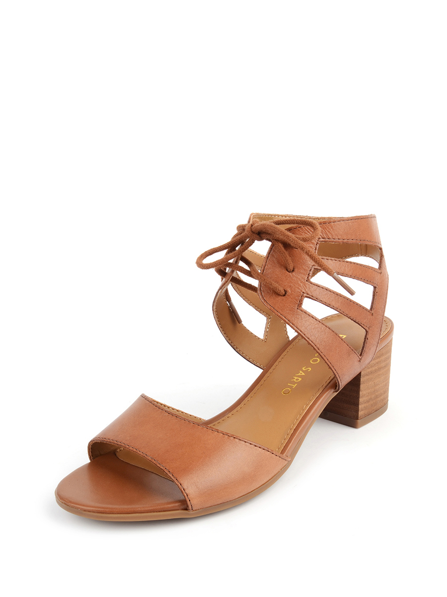 FRANCO SARTO 棕色镂空绑带粗跟凉鞋