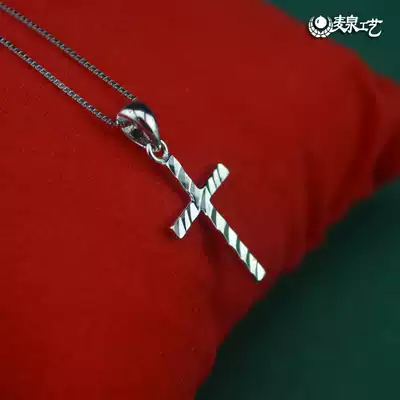 Mai Quan S925 Silver Platinum Cross Necklace Waves Women choker Japanese and Korean Short Pendant