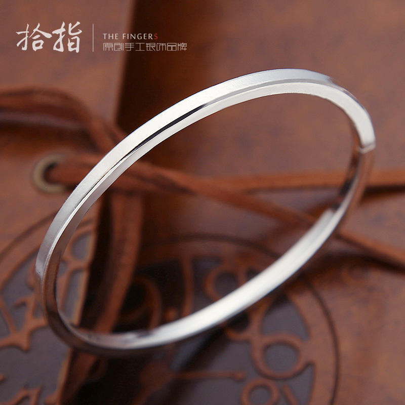 Fine Silver Bracelet Female 999 Foot Silver Fine Aperture Silver Bracelet Glossy Korean Version Open Square Round Bar Handmade Silver Jewelry