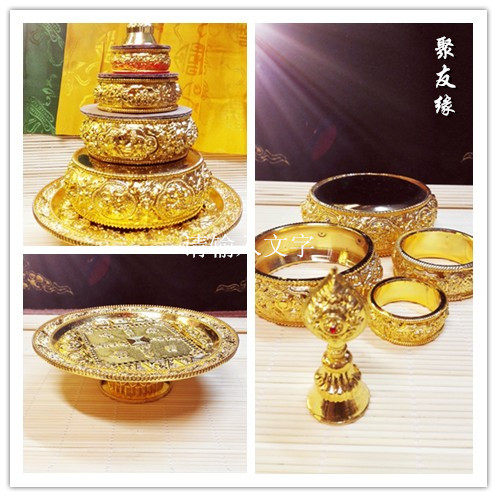 Nepalese craftsmanship home for Buddha pure copper gold-plated Manzapan small four-plus line for Manchaluo with tray