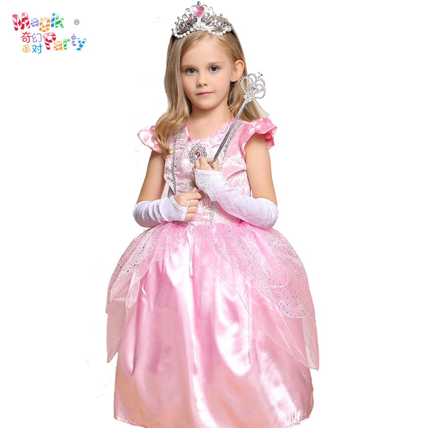 Halloween Children Show Costumes Cosplay Show Clothing Pink Gown Flowers Child Fluffy Princess Dress